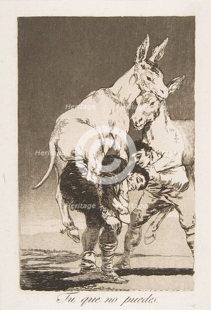 Plate 42 from 'Los Caprichos': Thou who canst not (Tu que no puedes.), 1799. Creator: Francisco Goya.