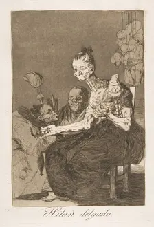 Plate 44 from Los Caprichos': They spin finely (Hilan delgado.), 1799. Creator: Francisco Goya