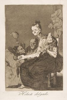 Plate 44 from Los Caprichos': They spin finely (Hilan delgado.), 1799. Creator: Francisco Goya