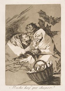 Plate 45 from Los Caprichos: There is Plenty to Suck (Mucho hay que chupar.), 1799. Creator: Francisco Goya