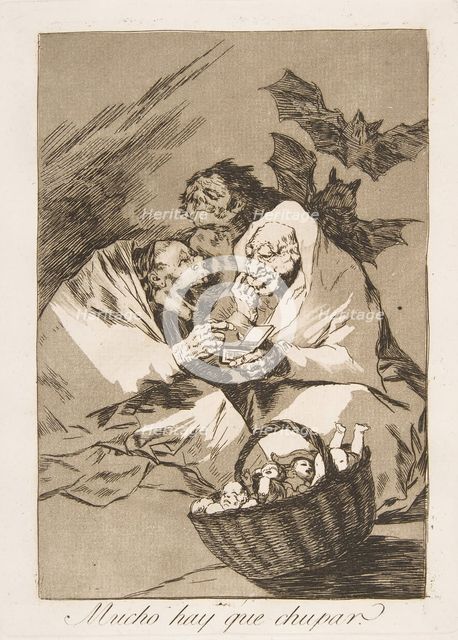 Plate 45 from 'Los Caprichos: There is Plenty to Suck (Mucho hay que chupar.), 1799. Creator: Francisco Goya.