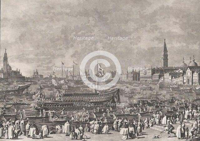 Plate 5: The Doge in the Bucintoro Departing for the Porto di Lido on Ascension Day, f..., ca. 1766. Creator: Giovanni Battista Brostoloni.