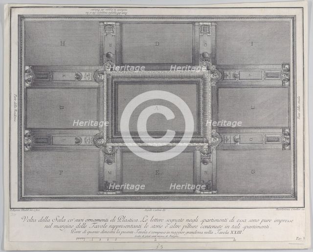 Plate 5: view of the ceiling with its ornaments and frescoed paintings, 1756. Creators: Bartolomeo Crivellari, Angelo Carboni.