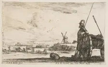 Plate 5: A Pikeman standing at right next to a cannon, other military figures..., ca. 1641. Creator: Stefano della Bella