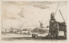 Plate 5: A Pikeman standing at right next to a cannon, other military figures..., ca. 1641. Creator: Stefano della Bella