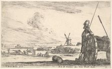 Plate 5: A Pikeman standing at right next to a canon, other military figures in the ba..., ca. 1641. Creator: Stefano della Bella