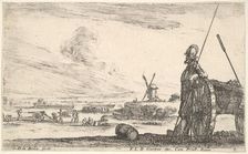 Plate 5: A Pikeman standing at right next to a canon, other military figures in the ba..., ca. 1641. Creator: Stefano della Bella