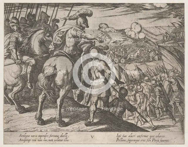 Plate 5: Alexander Directing a Battle, from The Deeds of Alexander the Great, 1608., Creator: Antonio Tempesta.