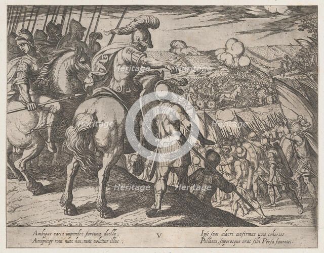 Plate 5: Alexander Directing a Battle, from The Deeds of Alexander the Great, 1608., Creator: Antonio Tempesta.