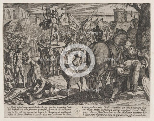 Plate 5: Bruno Appointed Leader of the Caninefates, from The War of the Romans Against the..., 1611. Creator: Antonio Tempesta.
