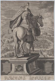 Plate 5: equestrian statue of Claudius, seen from behind, a naval competition at ri..., ca. 1587-89. Creator: Adriaen Collaert