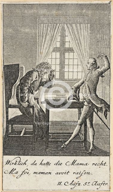Plate 5 for C. L. Bretzner's 'The Marriage Broker', 1784. Creator: Daniel Nikolaus Chodowiecki.