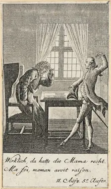 Plate 5 for C. L. Bretzner's The Marriage Broker 1784. Creator: Daniel Nikolaus Chodowiecki