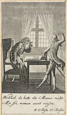 Plate 5 for C. L. Bretzner's The Marriage Broker 1784. Creator: Daniel Nikolaus Chodowiecki