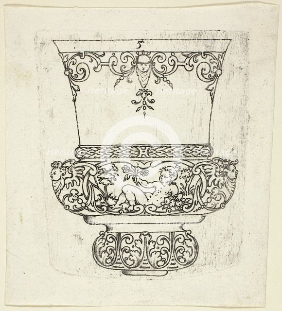 Plate 5, from twenty ornamental designs for goblets and beakers, 1604. Creator: Master AP.