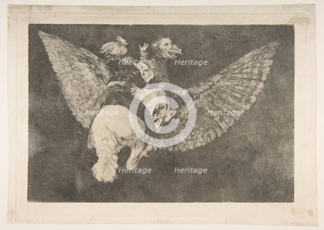 Plate 5 from the 'Disparates': Flying Folly, ca. 1816-23 (private printing ca.1854). Creator: Francisco Goya.