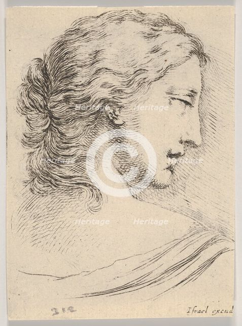 Plate 5: head of a woman, turned in profile to the right, from 'Various heads and figures'..., 1650. Creator: Stefano della Bella.