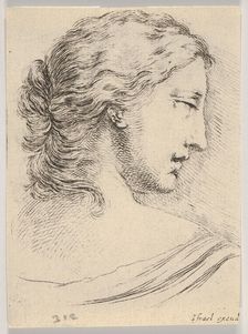 Plate 5: head of a woman, turned in profile to the right, from Various heads and figures .., 1650. Creator: Stefano della Bella