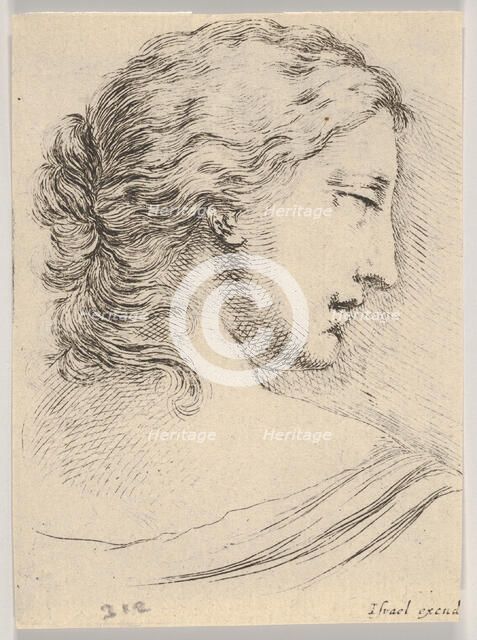 Plate 5: head of a woman, turned in profile to the right, from 'Various heads and figures'..., 1650. Creator: Stefano della Bella.