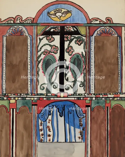 Plate 5: Main Altarpiece, Santa Cruz: From Portfolio "Spanish Colonial Designs of New Mexico", 1935/ Creator: Unknown.