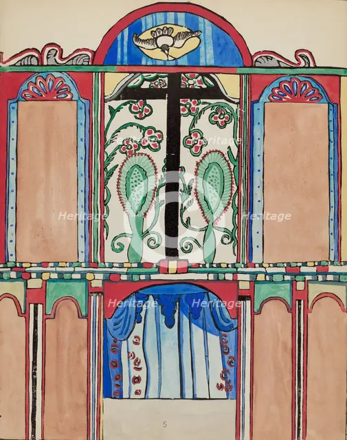 Plate 5: Main Altarpiece, Santa Cruz: From Portfolio "Spanish Colonial Designs of New Mexico", 1935/ Creator: Unknown.