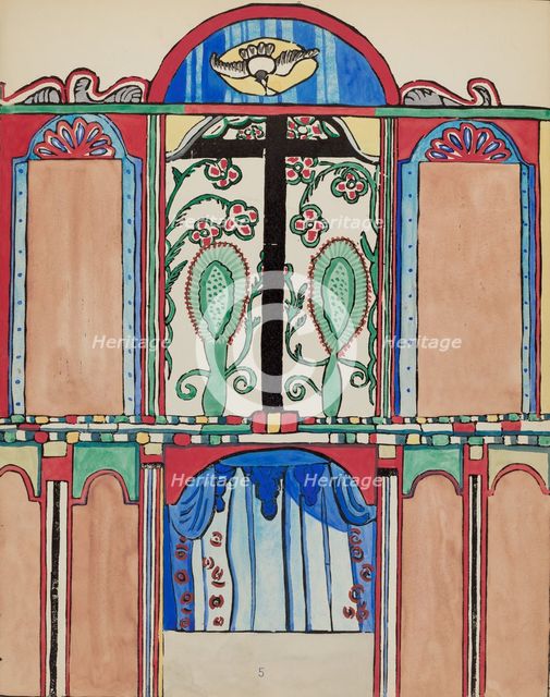 Plate 5: Main Altarpiece, Santa Cruz: From Portfolio "Spanish Colonial Designs of New Mexico", 1935/ Creator: Unknown.