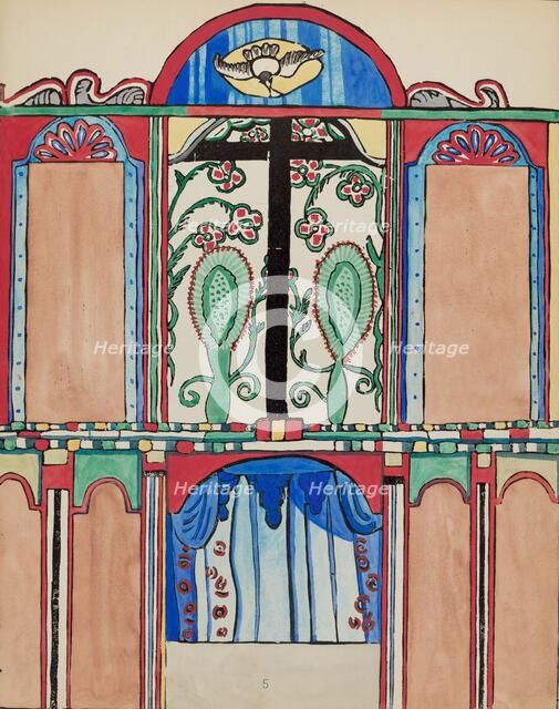 Plate 5: Main Altarpiece, Santa Cruz: From Portfolio "Spanish Colonial Designs of New Mexico", 1935/ Creator: Unknown.