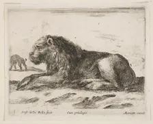 Plate 5: reclining lion, from Various animals (Diversi animali), 1641. Creator: Stefano della Bella