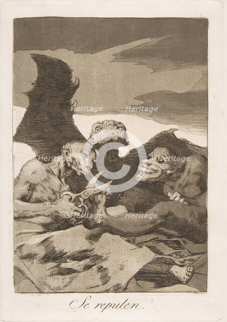 Plate 51 from 'Los Caprichos': They spruce themselves up (Se repulen.), 1799. Creator: Francisco Goya.