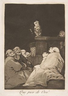Plate 53 from Los Caprichos':What a golden beak! (Que pico de Oro!), 1799. Creator: Francisco Goya