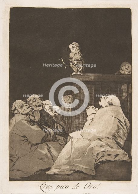 Plate 53 from 'Los Caprichos':What a golden beak! (Que pico de Oro!), 1799. Creator: Francisco Goya.