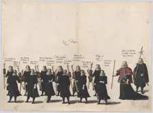 Plate 54: The pages marching in the funeral procession of Archduke Albert of Austria; from..., 1623. Creator: Cornelis Galle I