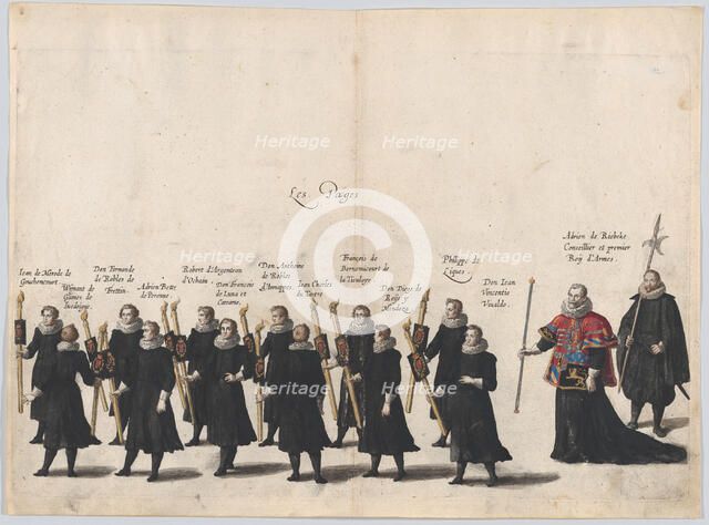 Plate 54: The pages marching in the funeral procession of Archduke Albert of Austria; from..., 1623. Creator: Cornelis Galle I.