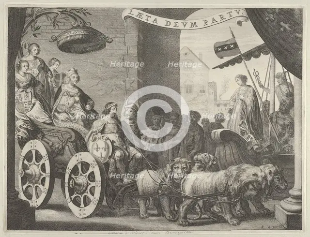 Plate 5a: Marie de Medici as Berecynthia, from Caspar Barlaeus, "Medicea Hospes", 1638. Creator: Pieter Nolpe.