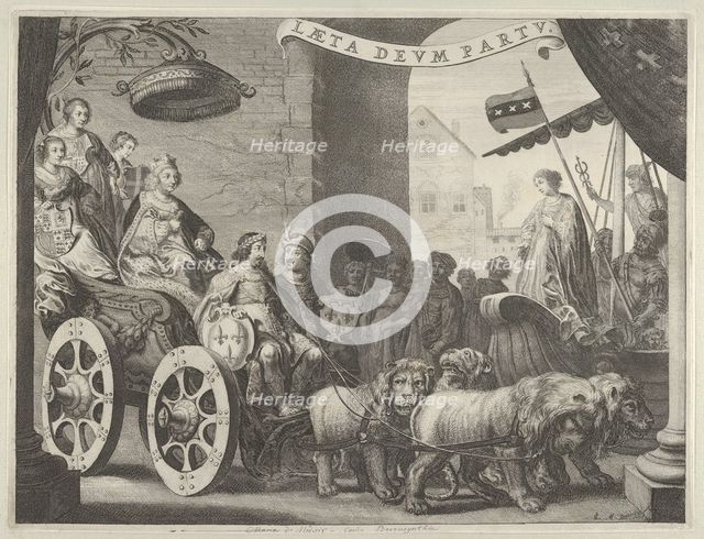 Plate 5a: Marie de Medici as Berecynthia, from Caspar Barlaeus, "Medicea Hospes", 1638. Creator: Pieter Nolpe.