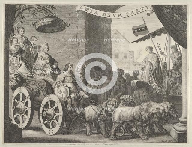 Plate 5a: Marie de Medici as Berecynthia, from Caspar Barlaeus, "Medicea Hospes", 1638. Creator: Pieter Nolpe.