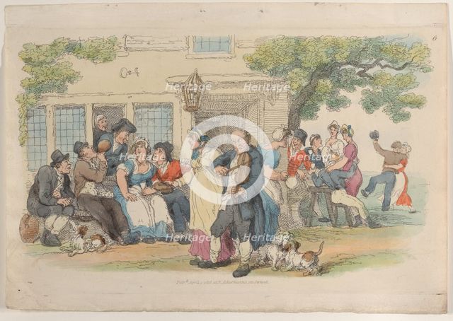 Plate 6: The Ale-House Door, from "World in Miniature", 1816., 1816. Creator: Thomas Rowlandson.