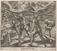 Plate 6: The Giants Attempting to Storm Olympus (Gigantomachia), from Ovid's Metamorphose..., 1606. Creator: Antonio Tempesta