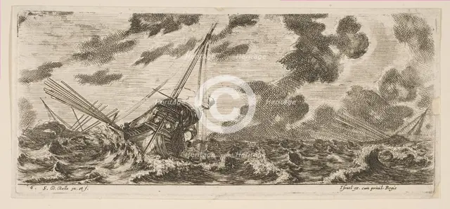 Plate 6: three ships in a storm, from 'Various Embarkations' (Divers embarquements), ca. 1646-47. Creator: Stefano della Bella.
