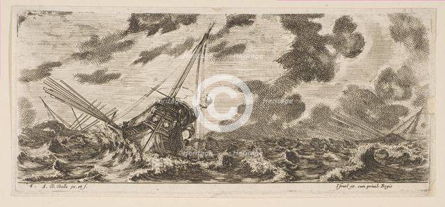 Plate 6: three ships in a storm, from 'Various Embarkations' (Divers embarquements), ca. 1646-47. Creator: Stefano della Bella.