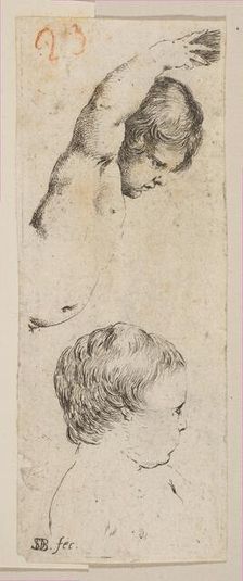 Plate 6: two studies of children, from Collection of various doodles and etching proo..., ca. 1646. Creator: Stefano della Bella