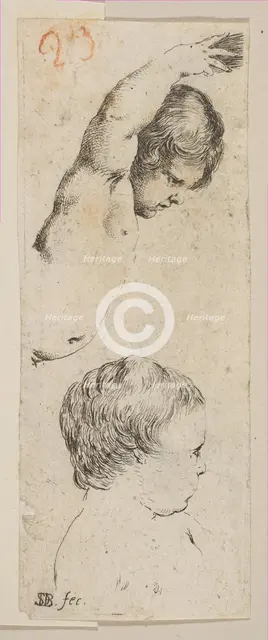 Plate 6: two studies of children, from 'Collection of various doodles and etching proo..., ca. 1646. Creator: Stefano della Bella.