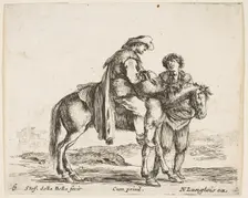 Plate 6: a peasant on horseback in profile facing the right, holding a basket and t..., ca. 1644-47. Creator: Stefano della Bella