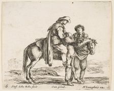Plate 6: a peasant on horseback in profile facing the right, holding a basket and t..., ca. 1644-47. Creator: Stefano della Bella