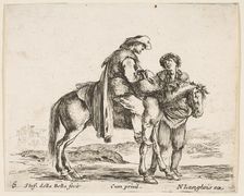 Plate 6: a peasant on horseback in profile facing the right, holding a basket and t..., ca. 1644-47. Creator: Stefano della Bella