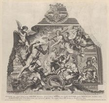 Plate 6: Allegory with Hercules chasing off the Harpies as Justice and Plenty aid the ..., ca. 1677. Creator: Anon