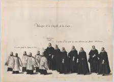 Plate 6: Members of the court chapel choir marching in the funeral procession of Archduke ..., 1623. Creator: Cornelis Galle I