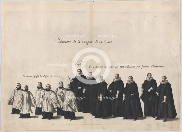Plate 6: Members of the court chapel choir marching in the funeral procession of Archduke ..., 1623. Creator: Cornelis Galle I.