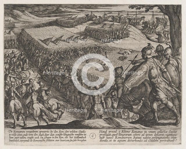 Plate 6: Romans Defeated Near the Rhine, from The War of the Romans Against the Batavians ..., 1611. Creator: Antonio Tempesta.