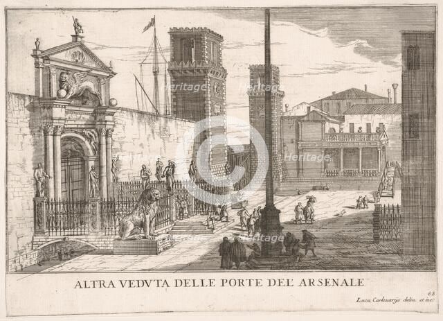 Plate 63: View of the gate of the shipyard and armory complex (Arsenale), Venice, 1703, fr..., 1703. Creator: Luca Carlevarijs.